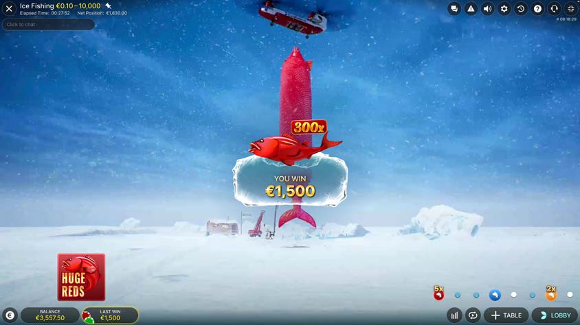 Ice Fishing función Live Bonus Games — mecánica de bonus de Evolution Gaming